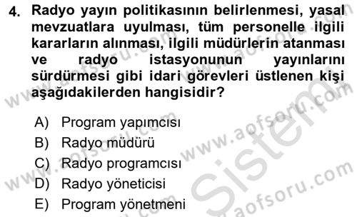 Radyo ve Televizyon Stüdyoları Dersi 2021 - 2022 Yılı Yaz Okulu Sınav Soruları 4. Soru