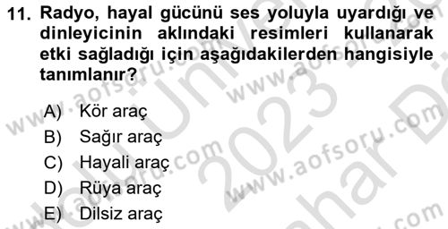 Radyo ve Televizyon Stüdyoları Dersi 2023 - 2024 Yılı (Vize) Ara Sınav Soruları 11. Soru