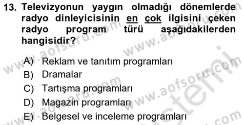 Radyo ve Televizyon Stüdyoları Dersi 2023 - 2024 Yılı (Vize) Ara Sınav Soruları 13. Soru