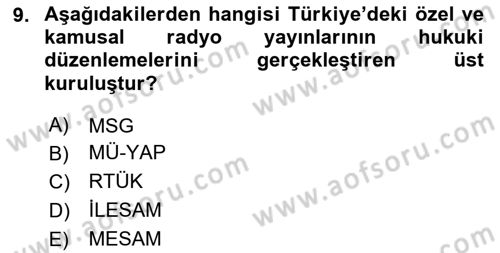 Radyo ve Televizyon Stüdyoları Dersi 2023 - 2024 Yılı (Vize) Ara Sınav Soruları 9. Soru