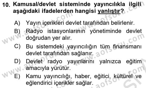 Radyo ve Televizyon Stüdyoları Dersi 2024 - 2025 Yılı (Vize) Ara Sınav Soruları 10. Soru