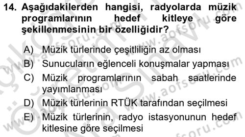 Radyo ve Televizyon Stüdyoları Dersi 2024 - 2025 Yılı (Vize) Ara Sınav Soruları 14. Soru