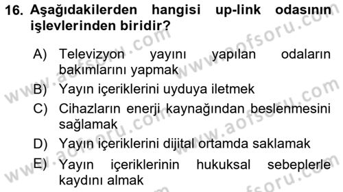 Radyo ve Televizyon Stüdyoları Dersi 2024 - 2025 Yılı (Vize) Ara Sınav Soruları 16. Soru