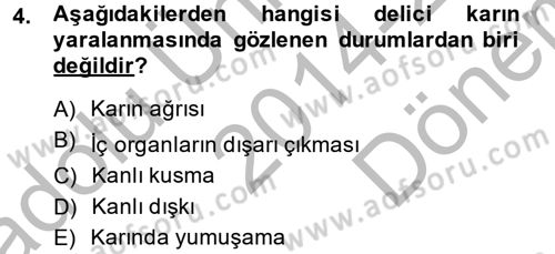 Temel İlk Yardım Bilgisi Dersi 2014 - 2015 Yılı (Final) Dönem Sonu Sınavı 4. Soru