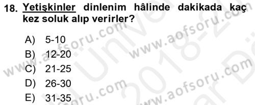 Temel İlk Yardım Bilgisi Dersi 2018 - 2019 Yılı (Vize) Ara Sınavı 18. Soru