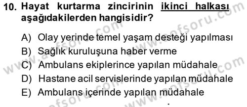 Temel İlkyardım Bilgisi Dersi 2013 - 2014 Yılı (Vize) Ara Sınav Soruları 10. Soru