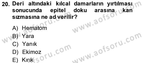 Temel İlkyardım Bilgisi Dersi 2013 - 2014 Yılı (Vize) Ara Sınav Soruları 20. Soru