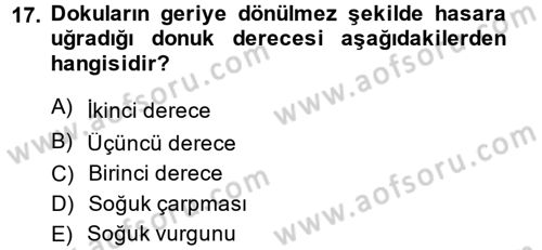 Temel İlkyardım Bilgisi Dersi 2013 - 2014 Yılı (Final) Dönem Sonu Sınav Soruları 17. Soru