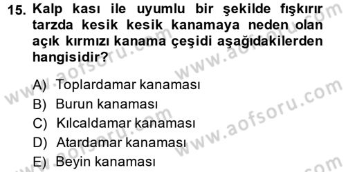 Temel İlkyardım Bilgisi Dersi Ara Sınavı Deneme Sınav Soruları 15. Soru
