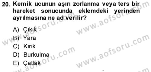 Temel İlkyardım Bilgisi Dersi Ara Sınavı Deneme Sınav Soruları 20. Soru