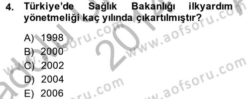 Temel İlkyardım Bilgisi Dersi 2014 - 2015 Yılı (Vize) Ara Sınav Soruları 4. Soru