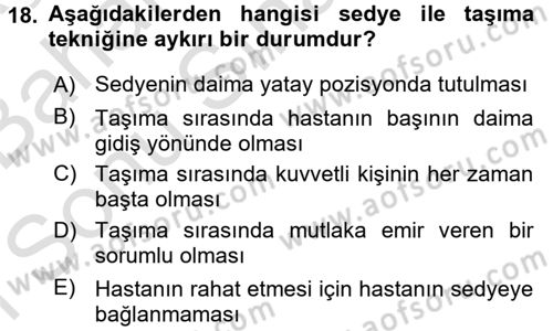 Temel İlkyardım Bilgisi Dersi 2015 - 2016 Yılı (Final) Dönem Sonu Sınav Soruları 18. Soru