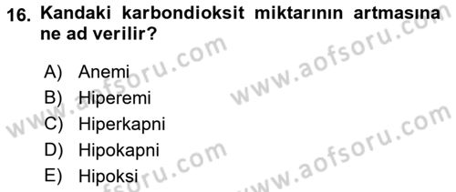 Temel İlkyardım Bilgisi Dersi 2016 - 2017 Yılı (Final) Dönem Sonu Sınav Soruları 16. Soru
