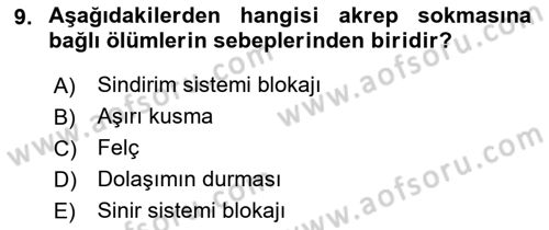 Temel İlkyardım Bilgisi Dersi 2016 - 2017 Yılı (Final) Dönem Sonu Sınav Soruları 9. Soru