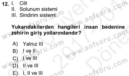 Temel İlkyardım Bilgisi Dersi 2017 - 2018 Yılı (Final) Dönem Sonu Sınav Soruları 12. Soru