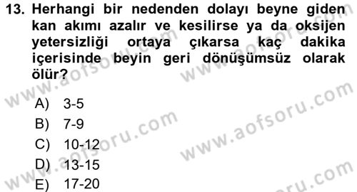 Temel İlkyardım Bilgisi Dersi 2017 - 2018 Yılı (Final) Dönem Sonu Sınav Soruları 13. Soru