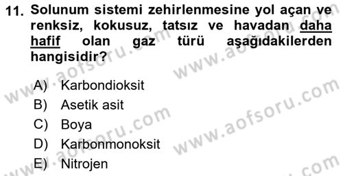 Temel İlkyardım Bilgisi Dersi 2018 - 2019 Yılı 3 Ders Sınav Soruları 11. Soru