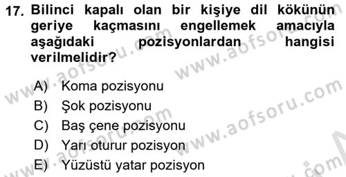 Temel İlkyardım Bilgisi Dersi 2018 - 2019 Yılı 3 Ders Sınav Soruları 17. Soru