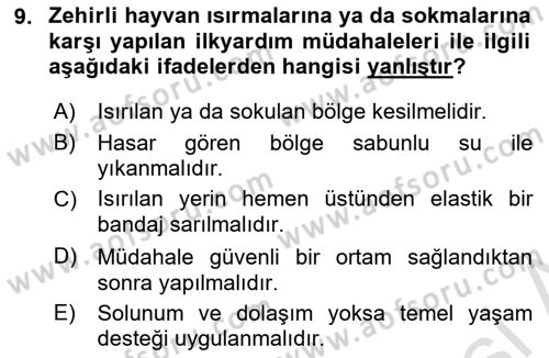 Temel İlkyardım Bilgisi Dersi 2018 - 2019 Yılı 3 Ders Sınav Soruları 9. Soru
