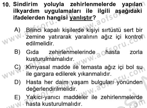 Temel İlkyardım Bilgisi Dersi 2023 - 2024 Yılı (Final) Dönem Sonu Sınav Soruları 10. Soru