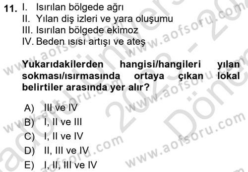 Temel İlkyardım Bilgisi Dersi 2023 - 2024 Yılı (Final) Dönem Sonu Sınav Soruları 11. Soru
