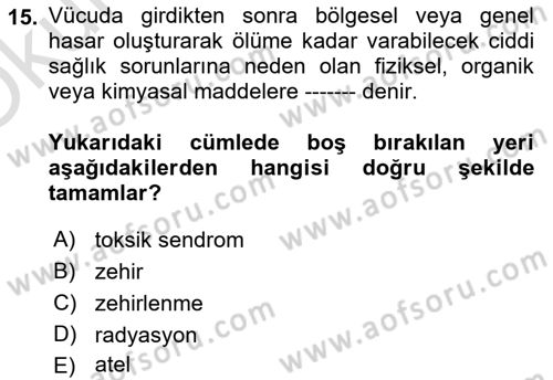 Temel İlkyardım Bilgisi Dersi 2023 - 2024 Yılı Yaz Okulu Sınav Soruları 15. Soru