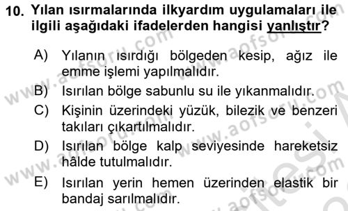 Temel İlkyardım Bilgisi Dersi 2025 - 2026 Yılı (Final) Dönem Sonu Sınav Soruları 10. Soru
