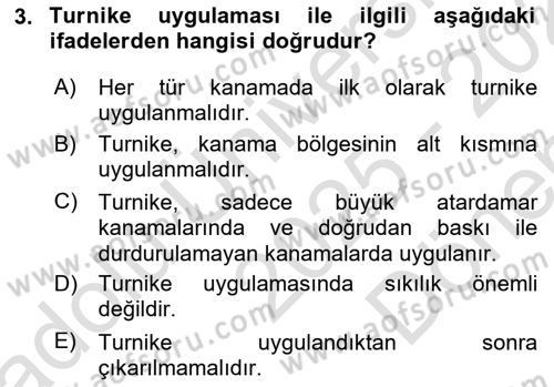 Temel İlkyardım Bilgisi Dersi 2025 - 2026 Yılı (Final) Dönem Sonu Sınav Soruları 3. Soru