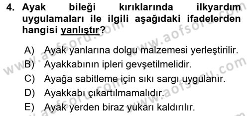 Temel İlkyardım Bilgisi Dersi 2025 - 2026 Yılı (Final) Dönem Sonu Sınav Soruları 4. Soru