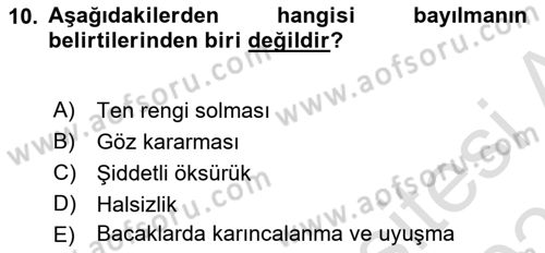 Temel İlkyardım Bilgisi Dersi 2025 - 2026 Yılı Yaz Okulu Sınav Soruları 10. Soru