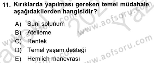 Temel İlkyardım Bilgisi Dersi 2025 - 2026 Yılı Yaz Okulu Sınav Soruları 11. Soru