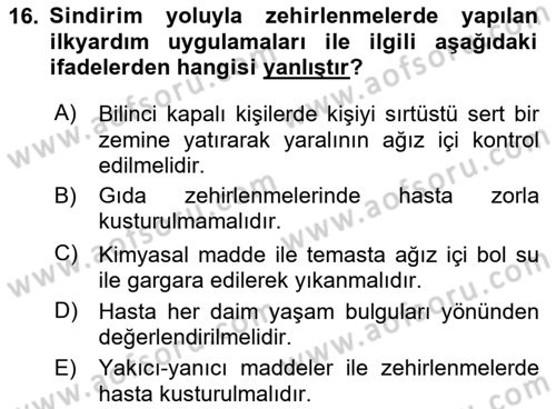 Temel İlkyardım Bilgisi Dersi 2025 - 2026 Yılı Yaz Okulu Sınav Soruları 16. Soru