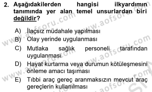 Temel İlkyardım Bilgisi Dersi 2025 - 2026 Yılı Yaz Okulu Sınav Soruları 2. Soru