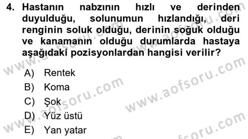 Temel İlkyardım Bilgisi Dersi 2025 - 2026 Yılı Yaz Okulu Sınav Soruları 4. Soru