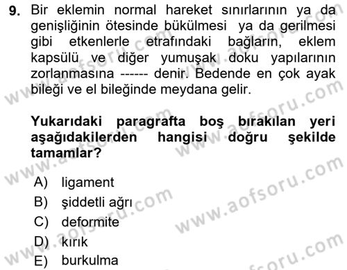 Temel İlkyardım Bilgisi Dersi 2025 - 2026 Yılı Yaz Okulu Sınav Soruları 9. Soru