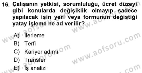 Sağlık İşletmeciliği 1 Dersi Ara Sınavı Deneme Sınav Soruları 16. Soru
