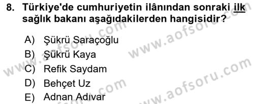Sağlık İşletmeciliği 1 Dersi Ara Sınavı Deneme Sınav Soruları 8. Soru