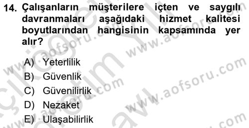 Sağlık İşletmeciliği 1 Dersi 2021 - 2022 Yılı Yaz Okulu Sınav Soruları 14. Soru