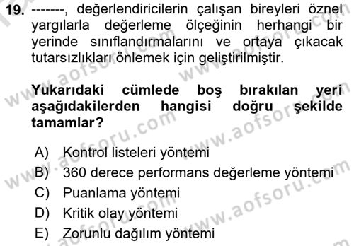 Sağlık İşletmeciliği 1 Dersi 2021 - 2022 Yılı Yaz Okulu Sınav Soruları 19. Soru