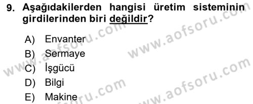 Sağlık İşletmeciliği 1 Dersi 2021 - 2022 Yılı Yaz Okulu Sınav Soruları 9. Soru