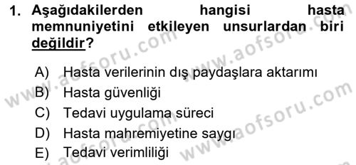 Sağlık İşletmeciliği 1 Dersi 2022 - 2023 Yılı Yaz Okulu Sınav Soruları 1. Soru