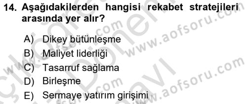 Sağlık İşletmeciliği 1 Dersi 2023 - 2024 Yılı (Final) Dönem Sonu Sınav Soruları 14. Soru