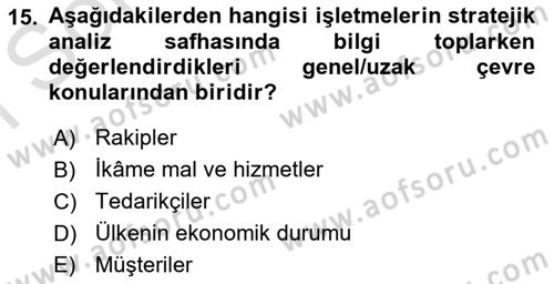 Sağlık İşletmeciliği 1 Dersi 2023 - 2024 Yılı (Final) Dönem Sonu Sınav Soruları 15. Soru