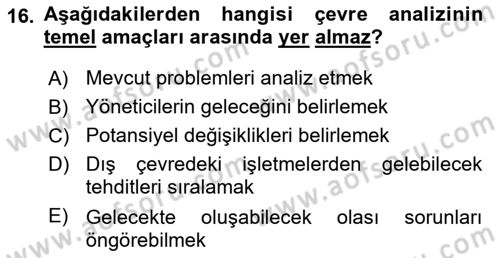 Sağlık İşletmeciliği 1 Dersi 2023 - 2024 Yılı (Final) Dönem Sonu Sınav Soruları 16. Soru