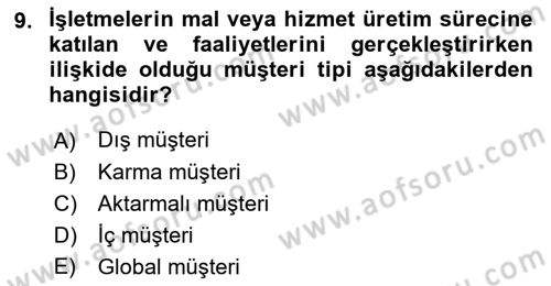 Sağlık İşletmeciliği 1 Dersi 2023 - 2024 Yılı (Final) Dönem Sonu Sınav Soruları 9. Soru