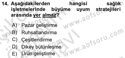 Sağlık İşletmeciliği 1 Dersi 2023 - 2024 Yılı Yaz Okulu Sınav Soruları 14. Soru