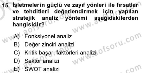 Sağlık İşletmeciliği 1 Dersi 2023 - 2024 Yılı Yaz Okulu Sınav Soruları 15. Soru