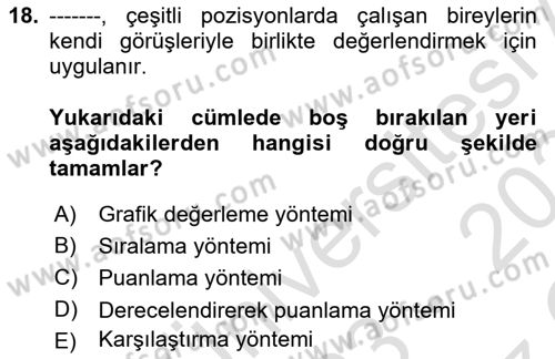 Sağlık İşletmeciliği 1 Dersi 2023 - 2024 Yılı Yaz Okulu Sınav Soruları 18. Soru