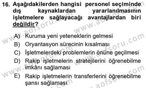 Sağlık İşletmeciliği 1 Dersi Ara Sınavı Deneme Sınav Soruları 16. Soru