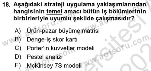 Sağlık İşletmeciliği 1 Dersi Ara Sınavı Deneme Sınav Soruları 18. Soru